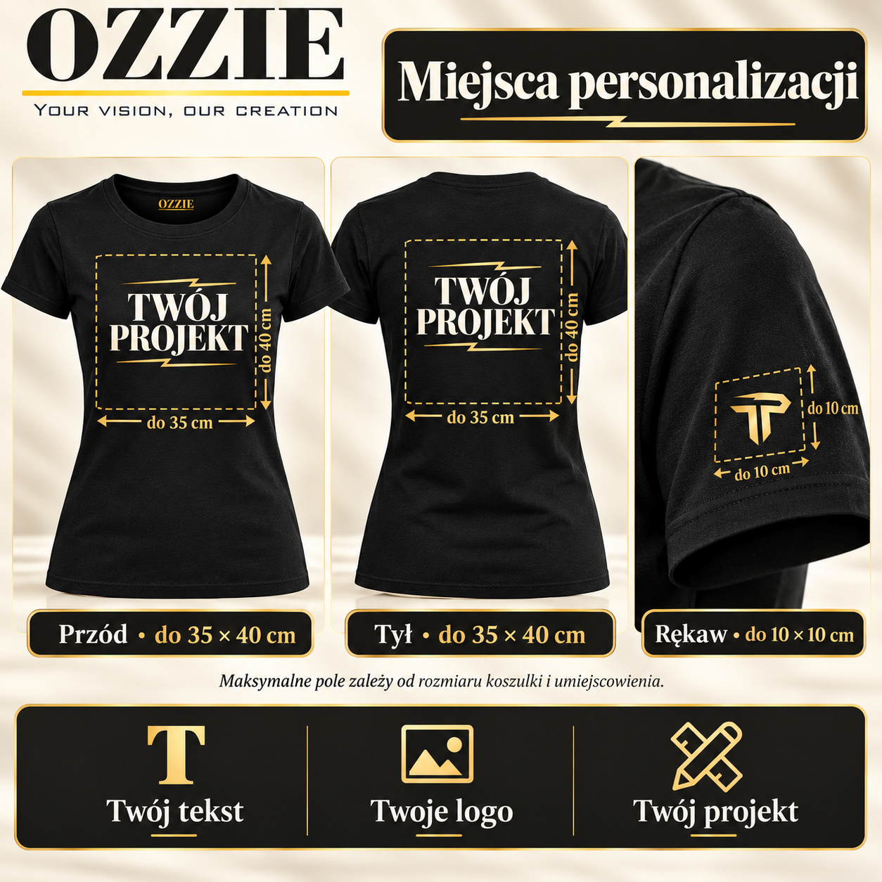 Koszulka damska OZZIE — Nadruk — pola personalizacji