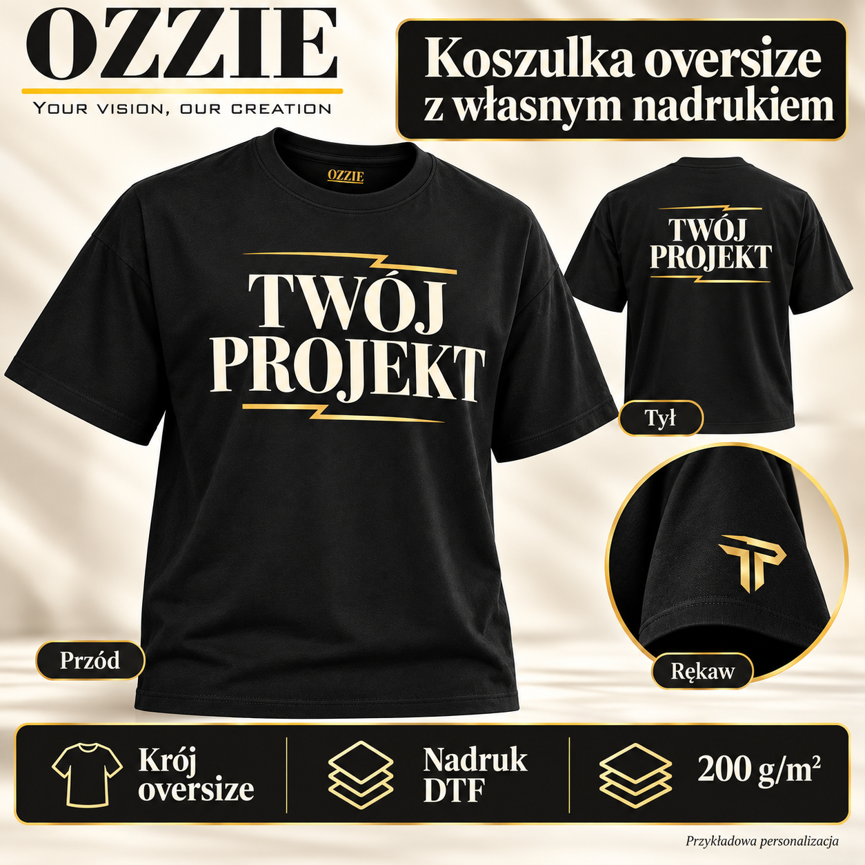 Koszulka oversize OZZIE z własnym nadrukiem – Okładka