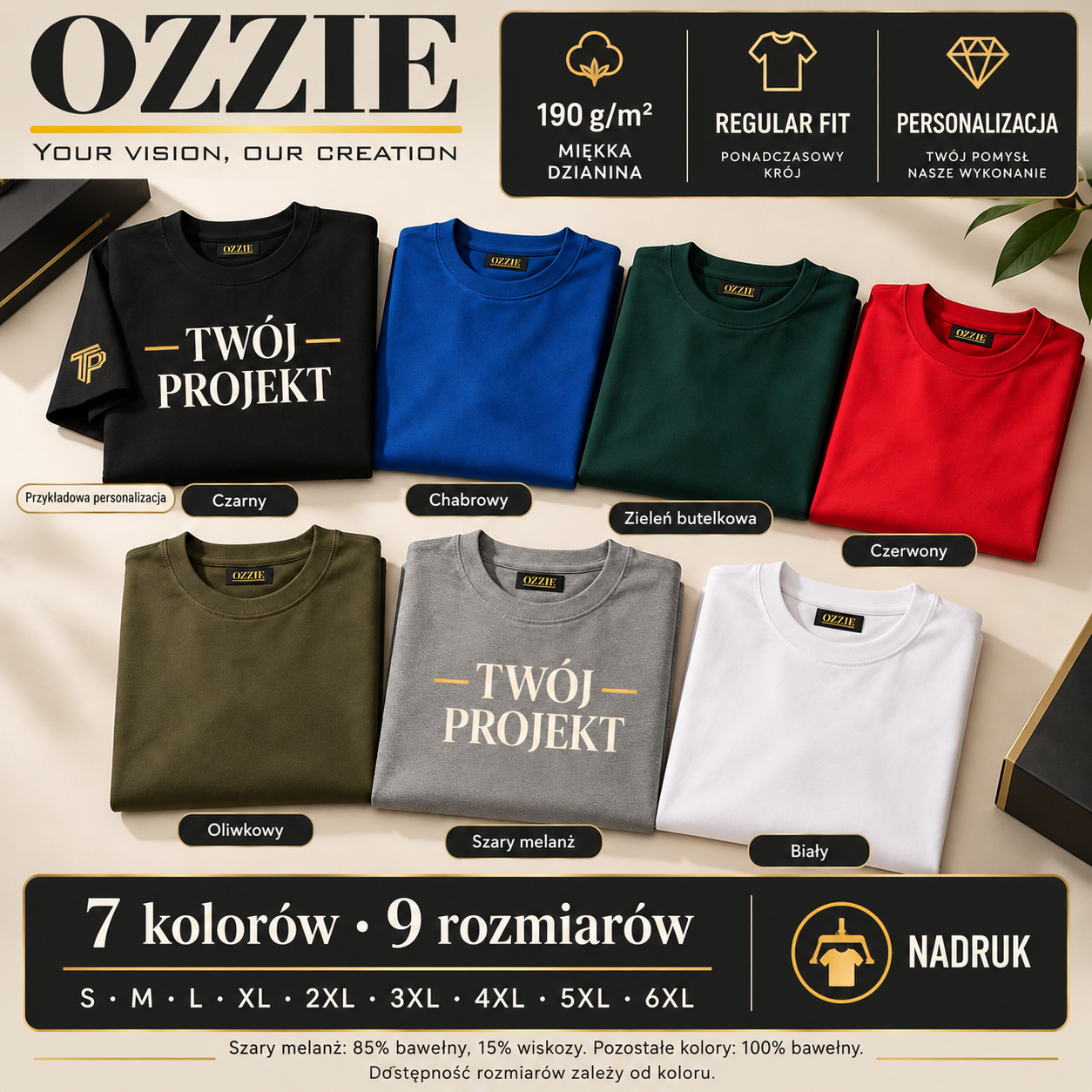 OZZIE koszulka męska – nadruk – Kolory i rozmiary