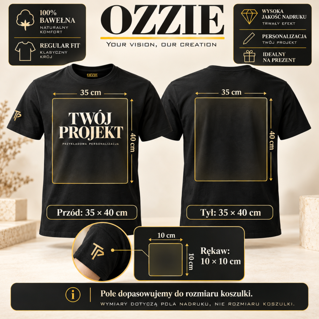 OZZIE koszulka męska – nadruk – Maksymalne pola personalizacji